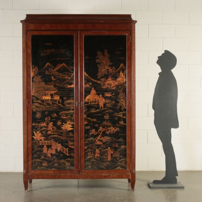 Wardrobe Chinoiserie Rosewood Mahogany Veneer Italy 20th Century