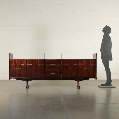 Sideboard La Permanente Mobili Cantù Rosewood Brass Glass 1960s