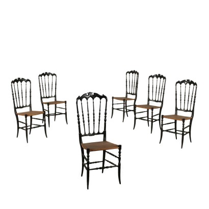 Group of six chairs in ebony wood manufactured in Italy 19th Century