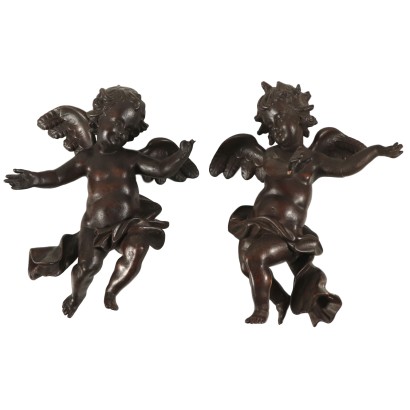 Paire de Petits Anges Bois sculpté Italie Fin '800