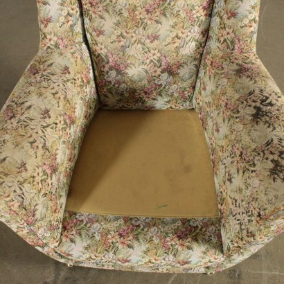 Paire de Fauteuils Mousse Tissu Métal Laiton Italie Années 50-60