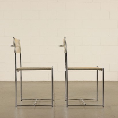 Couple of "Spaghetti" Chairs Chromed Metal Pvc 1980s