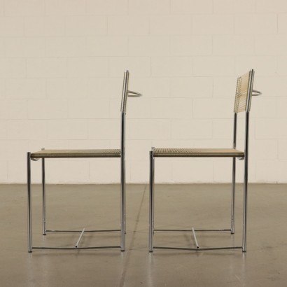Couple of "Spaghetti" Chairs Chromed Metal Pvc 1980s