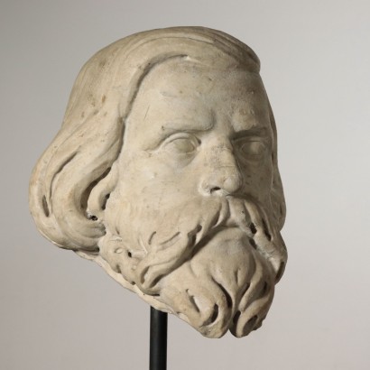 Marble Bust on Wooden Column Italy First Half 20th Century