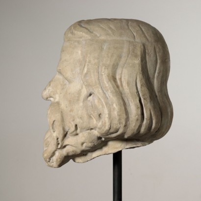 Marble Bust on Wooden Column Italy First Half 20th Century