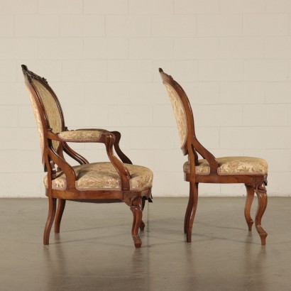 Deux Chaises et Deux Fauteuils Noyer Italie Moitié '800