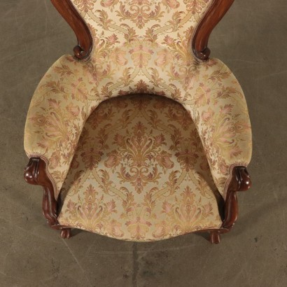 Fauteuil Louis Philippe Sculpté Rembourré Noyer Italie Moitié '800