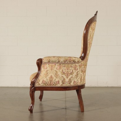 Fauteuil Louis Philippe Sculpté Rembourré Noyer Italie Moitié '800