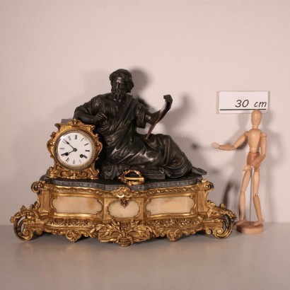 Desk Clock Antimony and Gilded Bronze France 19th Century