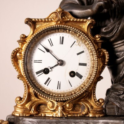 Desk Clock Antimony and Gilded Bronze France 19th Century