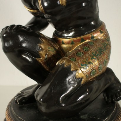 Wood Statue "Moretto" Golden Metal Italy 19th Century