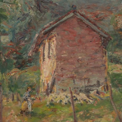 Oil on plywood Landscape by Carlo Aimetti 20th Century