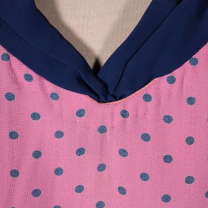 Robe Vintage Soie Rose à Pois Bleus Années 50