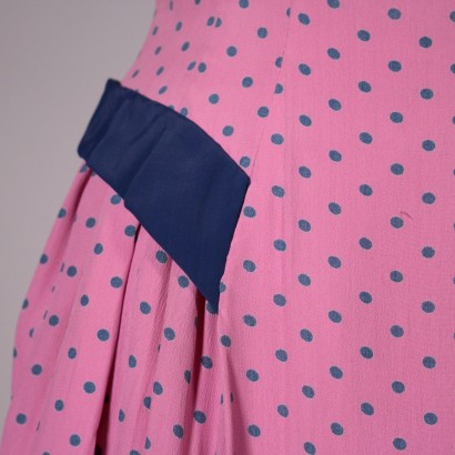 Robe Vintage Soie Rose à Pois Bleus Années 50