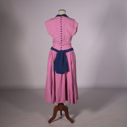 Robe Vintage Soie Rose à Pois Bleus Années 50