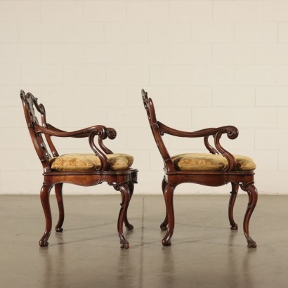 Pair of Walnut Chairs Italy 20th Century