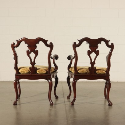 Pair of Walnut Chairs Italy 20th Century