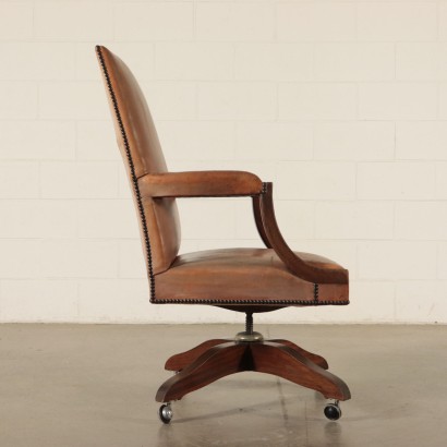 Swivel Chair Mahogany Leather Foam Padding Italy 20th Century