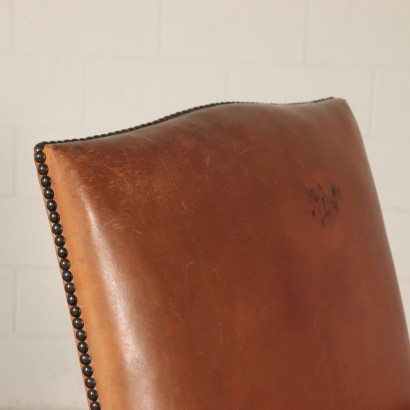 Swivel Chair Mahogany Leather Foam Padding Italy 20th Century