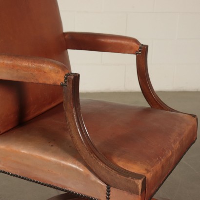 Swivel Chair Mahogany Leather Foam Padding Italy 20th Century