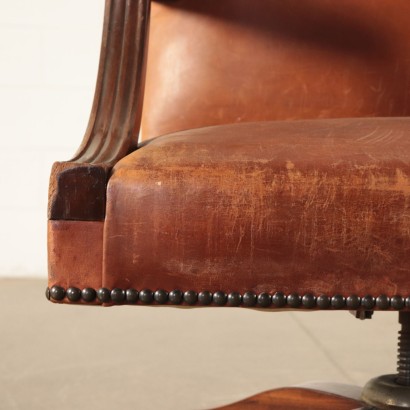 Swivel Chair Mahogany Leather Foam Padding Italy 20th Century