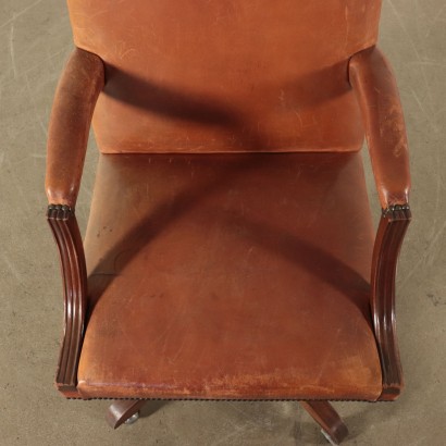 Swivel Chair Mahogany Leather Foam Padding Italy 20th Century