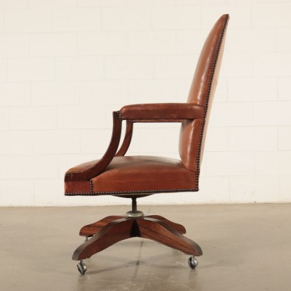 Swivel Chair Mahogany Leather Foam Padding Italy 20th Century