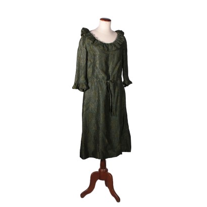 Day Dress Jacquard Iridescent Fabric Green and Gold 1950s-1960s