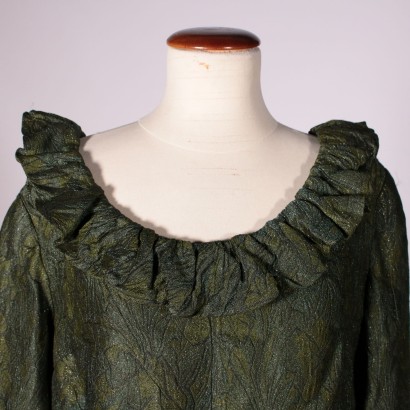 Day Dress Jacquard Iridescent Fabric Green and Gold 1950s-1960s