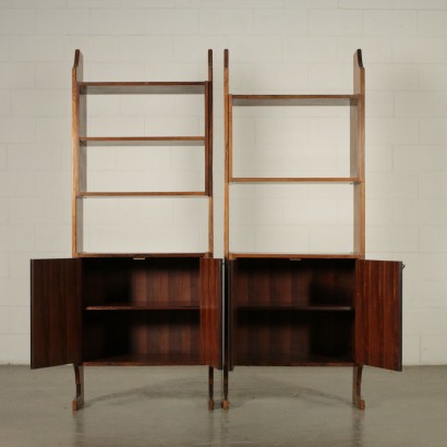 Pair of Bookcase Rosewood Veneer Vintage Italy 1960s