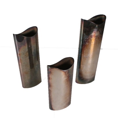 Silver-Plated Brass Vases Designed by Giuliano Malimpensa 1980s-1990s