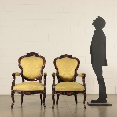 Pair of Walnut Armchairs Mid 19th Century