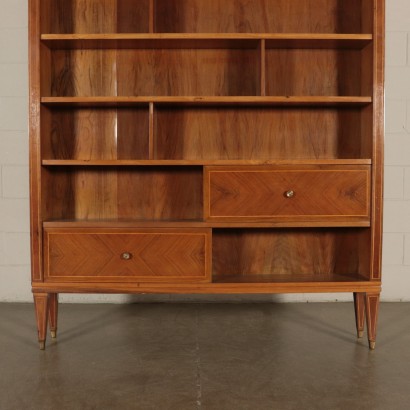 Vintage Bookcase Walnut Veneer and Brass Italy 1950's