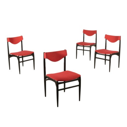 Suite de quatre Chaises Bois teint Ebène Mousse Tissu Italie Années 60