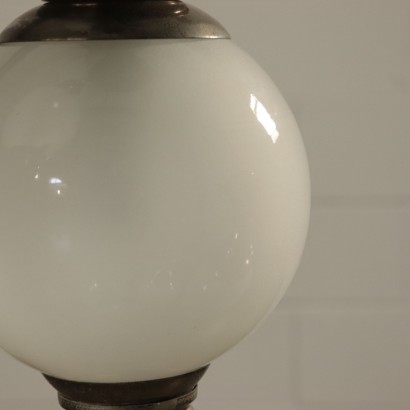 Lustre Cinq Pendantifs Aluminium Verre givré Italie Années 60