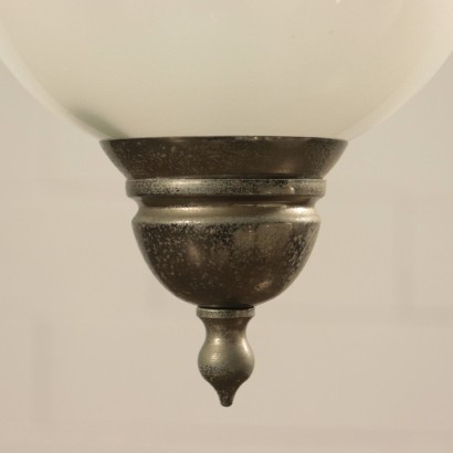 Lustre Cinq Pendantifs Aluminium Verre givré Italie Années 60