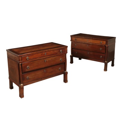 Paire de Commodes Empire Noyer Massif Italie Premier trimestre '800