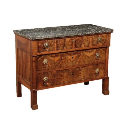 Commode Napoléon à deux Tiroirs Noyer Marbre France Fin '800