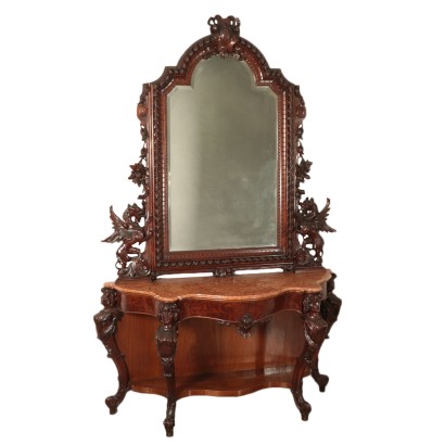 Mahogany Console With Mirror Italy 19th Century