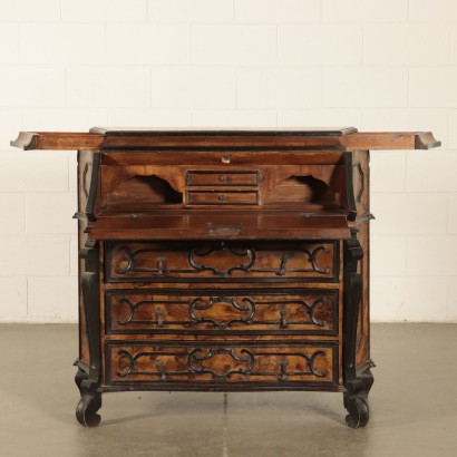 Walnut Drop-Leaf Secretaire Lombard Style Italy 20th Century