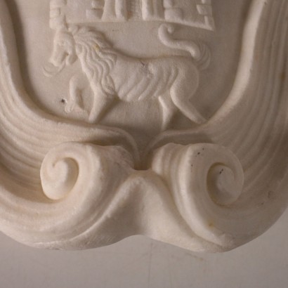 Blason Noble Marbre Blanc Sculpté Italie Fin '800