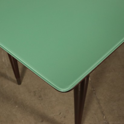 Table Bois ébonisé Laiton Verre retro traité Italie Années 50-60