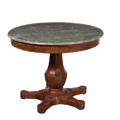 Walnut Round Table With Marble Top Italy 19th Century