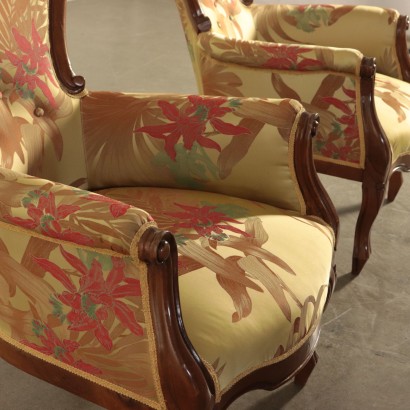 Pair of Walnut Armchairs Italy Mid 19th Century