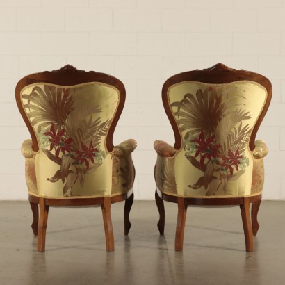 Pair of Walnut Armchairs Italy Mid 19th Century