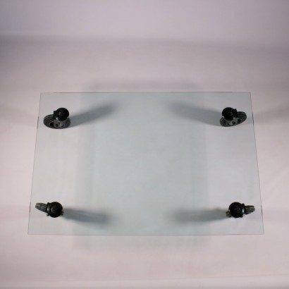 Vintage Glass Table With Wheels by Gae Aulenti 1980's