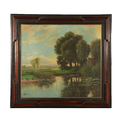 Paysage de Basse Lombardie Huile sur Toile Italie Annéea 40-50