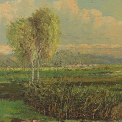 Paysage de Basse Lombardie Huile sur Toile Italie Annéea 40-50