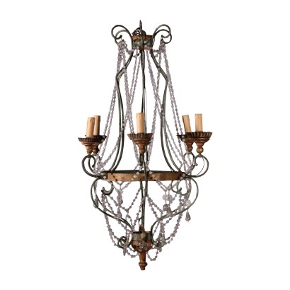 Chandelier Wrought Iron and Glass Italy 19th Century