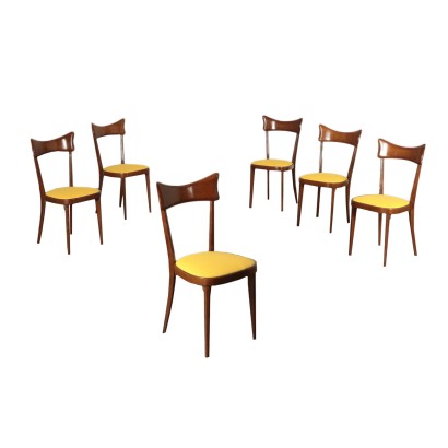 Groupe de six Chaises Hêtre teinté Mousse Tissu Italie Années 50-60